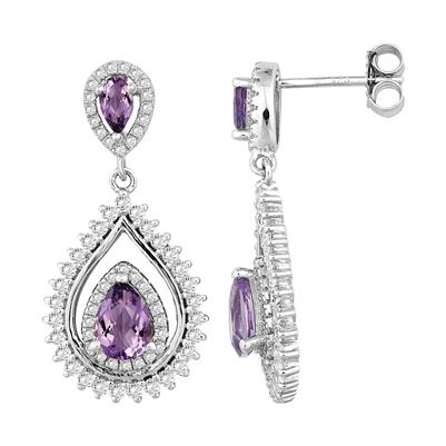 Bellissima Sterling Silver Double Pear Amethyst Earrings