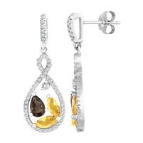 Bellissima Sterling Silver Marquise Citrine and Pear Smoky Quartz Earrings