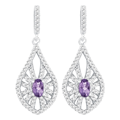 Bellissima Sterling Silver Oval Amethyst Earrings