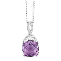 Bellissima Sterling Silver Cushion Amethyst Necklace