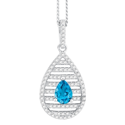 Bellissima Sterling Silver Pear Swiss Blue Topaz Necklace.