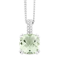 Bellissima Sterling Silver Cushion Green Amethyst Necklace