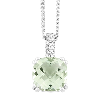 Bellissima Sterling Silver Cushion Green Amethyst Necklace