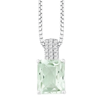 Bellissima Sterling Silver Octagon Green Amethyst Necklace