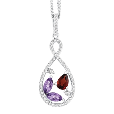 Bellissima Sterling Silver Marquise Amethyst and Pear Garnet Necklace