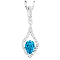 Bellissima Sterling Silver Pear Swiss Blue Topaz Necklace