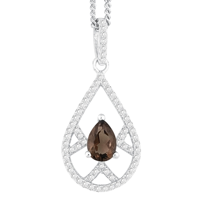 Bellissima Sterling SIlver Pear Smoky Quartz Necklace
