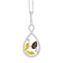 Bellissima Sterling Silver Marquise Citrine and Pear Smoky Quartz Necklace