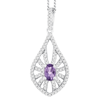 Bellissima Sterling Silver Oval Amethyst Necklace