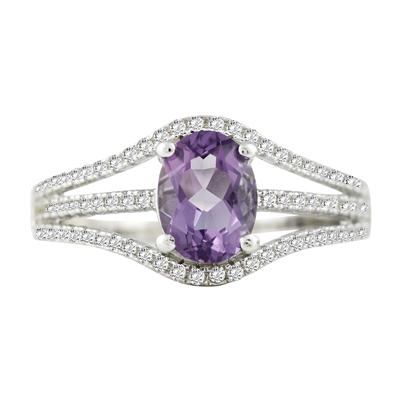 Bellissima Sterling Silver Oval Amethyst Ring