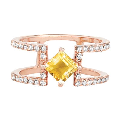 Bellissima Sterling Silver Square Citrine Ring