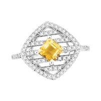 Bellissima Sterling Silver Square Citrine Ring