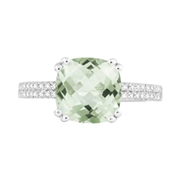 Bellissima Sterling Silver Cushion Green Amethyst Ring