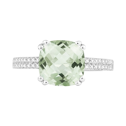 Bellissima Sterling Silver Cushion Green Amethyst Ring