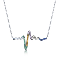 Sterling Silver Rainbow CZ Heartbeat Necklace