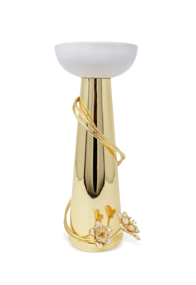 Porcelain Candlestick with Gold Flower Detail, 13"H