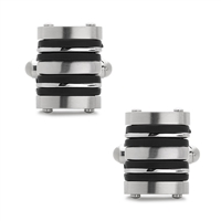 Stainless Steel Black Rubber Striped Cuff Links