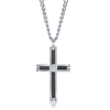 Stainless Steel Polished and Black Wire Cross Pendent W/Chain