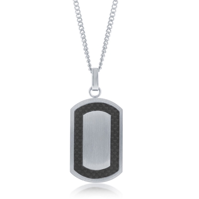Stainless Steel Matte Carbon Fiber Border Dog Tag W/Chain