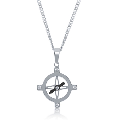 Stainless Steel Compass Pendent W/Chain