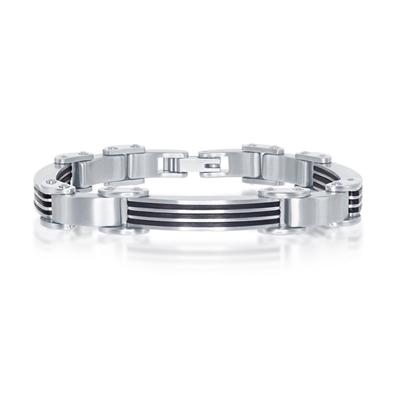 Stainless Steel & Rubber Bar-Look Bracelet