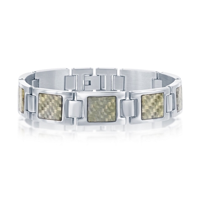 (SPECIAL ORD) Stainless Steel Squares w/ Center Texturized Design Bracelet