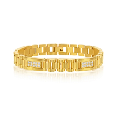 Stainless Steel Gold Plated Link CZ Bracelet