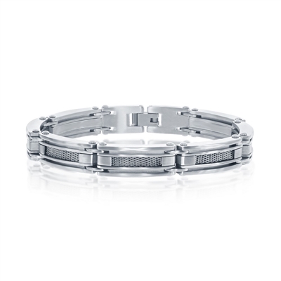 Stainless Steel Matte and Polished Mesh Design Linked Bracelet