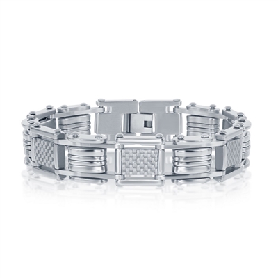 Stainless Steel White Carbon Fiber Link Bracelet