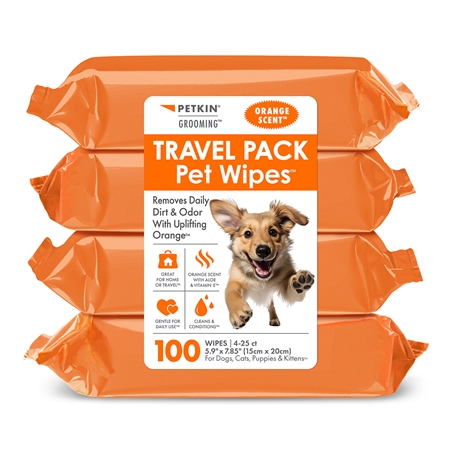 100 Count Travel Pet Wipes (4 x 25 Packs)