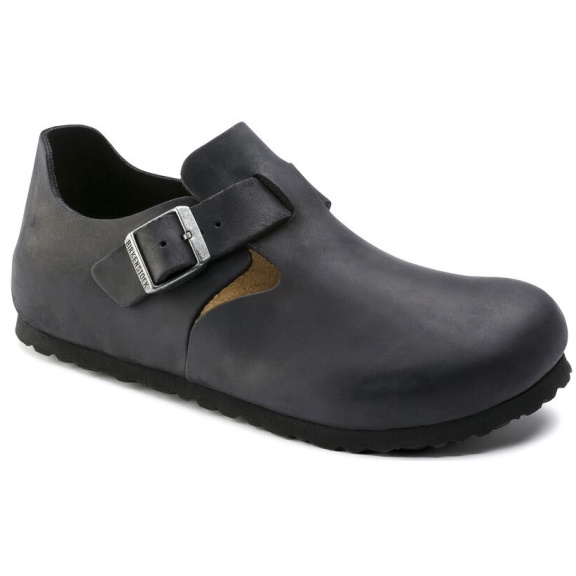 Birkenstock London Black Oiled Leather Shoe | Black Leather Slip-On Shoes