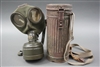 Original German WWII Normandy Tri Color Camouflaged M38 Gasmask Canister Dated 1943 With Gasmask
