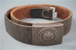 Original German WWII Heer Combat Worn Leather Belt And Steel Buckle