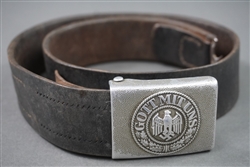 Original German WWII Heer (Army) Combat Worn Leather Belt And Aluminum Buckle Dr. F. & Co.