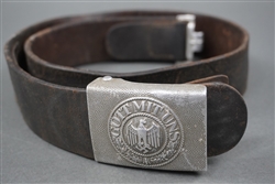 Original German WWII Heer (Army) Combat Worn Leather Belt And Aluminum Buckle Dr. F. & Co.