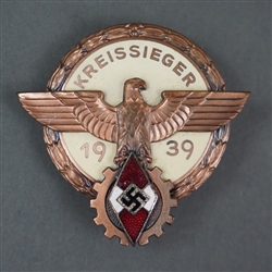 Original Third Reich Hitler Jugend 1939 Victorâ€™s Badge Of The National Trade Competition By H. Aurich