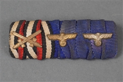 Original German WWII Three Place Ribbon Bar War Merit Cross 2nd Class & Two Heer Long Service