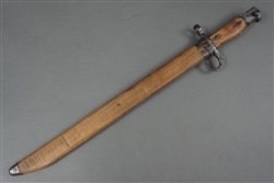 Original Japanese WWII Late War Model 30 Arisaka Rifle Bayonet With Hooked Quillon Cross Guard And Wooden Scabbard