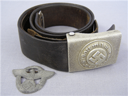 Original German WWII Police Buckle With Combat Belt And Cap Insignia