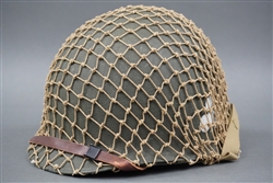 Original Refurbished WWII US M1 Helmet Fixed Bale With Post War Liner And Khaki Net