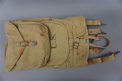 Original US WWII M-1928 Haversack Field Pack Dated 1943 With WWI Mess Kit & Pouch