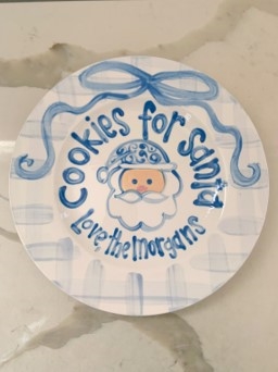 Santa Cookie Ceramic plate Blue Gingham