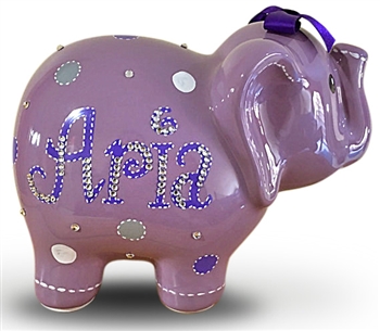 Lavender Dots elephant piggy bank