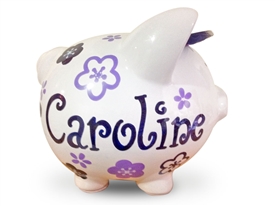 Lavendar navy flowers piggy bank