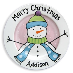 Snowman plate personalized girl