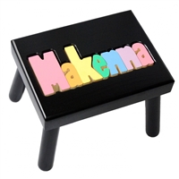 Personalized Puzzle black step stool small SOLID wood