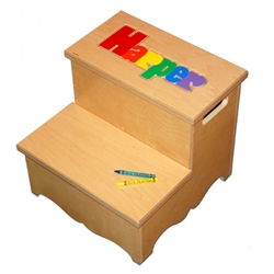 Personalized Puzzle Two step SOLID wood stool