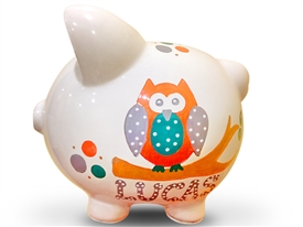 Orange Teal Owl piggy bank