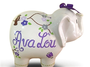 Purple cherry blosoms elephant piggy bank