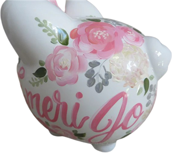 Pink and Cream Floral Piggy bank